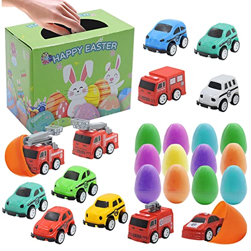 Nedyet Juguete de coche – Coche de plástico ABS fundido a presión para niños pequeños con huevos sorpresa de colores – Decoración sorpresa de cumpleaños de Pascua para niños 3