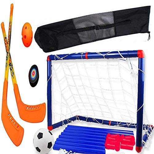 New room juguetes portátiles para interiores y exteriores palo de hockey palo de hockey para niños deportes de ocio juego de portería de fútbol 2 en 1 juego simple con bolsa de almacenamiento negra