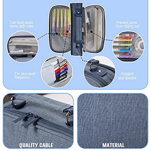 NEWUPZSI Estuche Escolar con 3 Compartimentos, Estuche Escolar de Gran Capacidad, Estuche Lapices Organizador Estuche de Maquillaje para Niña Niños Adolescentes Estudiantes (Azul claro）
