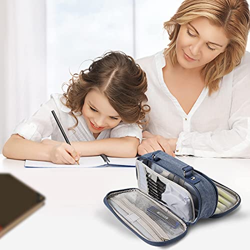 NEWUPZSI Estuche Escolar con 3 Compartimentos, Estuche Escolar de Gran Capacidad, Estuche Lapices Organizador Estuche de Maquillaje para Niña Niños Adolescentes Estudiantes (Azul claro）