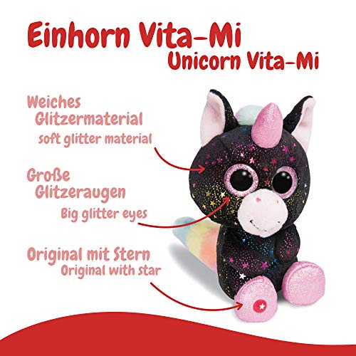 NICI Peluche GLUBSCHIS Unicornio Vita-Mi, con Ojos Grandes y Brillantes, 15 cm, Color: Negro/Rosa/Multicolor, 46316