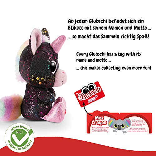 NICI Peluche GLUBSCHIS Unicornio Vita-Mi, con Ojos Grandes y Brillantes, 15 cm, Color: Negro/Rosa/Multicolor, 46316