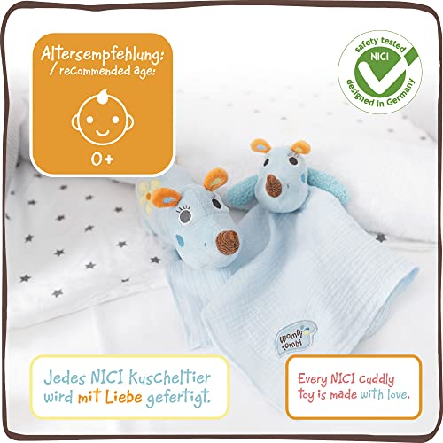 NICI Rinoceronte Manuffi 38x38cm a Partir de 0 Meses – Edredón dirigido a bebés e Infantes – Juguete de Peluche – Edredones para niñas y niños, Azul