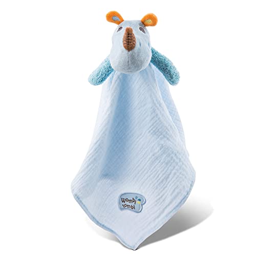 NICI Rinoceronte Manuffi 38x38cm a Partir de 0 Meses – Edredón dirigido a bebés e Infantes – Juguete de Peluche – Edredones para niñas y niños, Azul