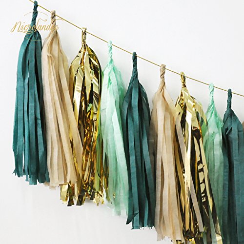 NICROLANDE 20 Unids Partido Guirnaldas Verde Oro Menta Borla Guirnalda para La Decoración de la Boda Ducha de Bebé Ducha Nupcial Silla Alta Banner Neutral Decoraciones de Cumpleaños