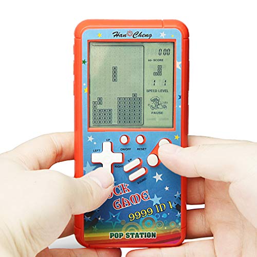 Nueva carcasa de color pantalla grande consola de juegos de ladrillo retro cuerpo pequeño pantalla grande incorporada 23 juegos con 2 pilas AA (no incluidas) viajes al aire libre interiores (Naranja)