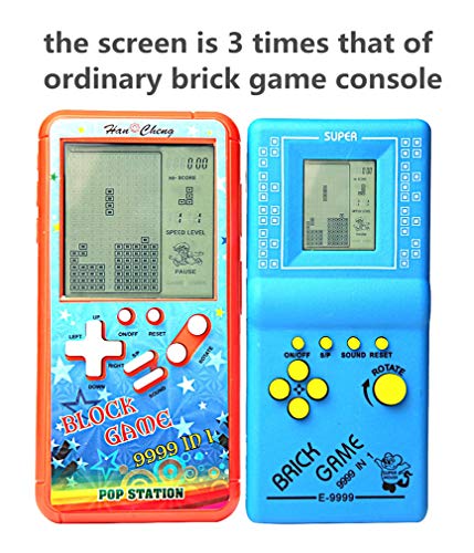 Nueva carcasa de color pantalla grande consola de juegos de ladrillo retro cuerpo pequeño pantalla grande incorporada 23 juegos con 2 pilas AA (no incluidas) viajes al aire libre interiores (Naranja)