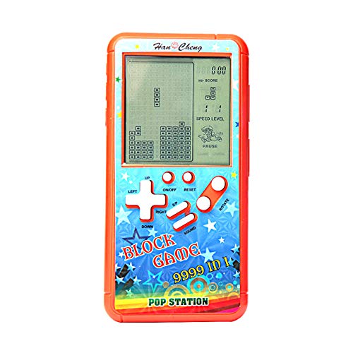 Nueva carcasa de color pantalla grande consola de juegos de ladrillo retro cuerpo pequeño pantalla grande incorporada 23 juegos con 2 pilas AA (no incluidas) viajes al aire libre interiores (Naranja)