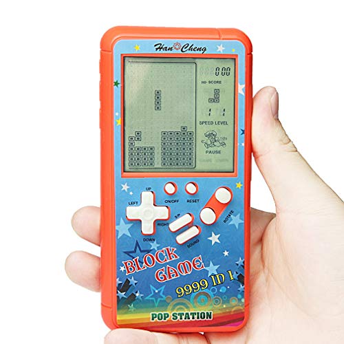 Nueva carcasa de color pantalla grande consola de juegos de ladrillo retro cuerpo pequeño pantalla grande incorporada 23 juegos con 2 pilas AA (no incluidas) viajes al aire libre interiores (Naranja)