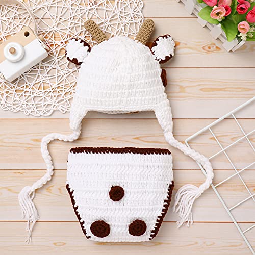 OBEEII Accesorios de Fotografia Foto de Punto de Ganchillo BebeTraje de Panal Sombrero de Hecho a Mano, Recien Nacido Fotografia Kit, Conjuntos de Accesorios de Fotografía Vaca02 Talla única
