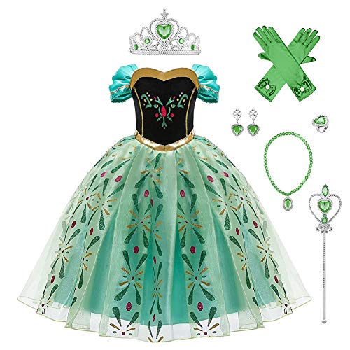OBEEII Vestido de princesa para niña, disfraz bordado, disfraz de carnaval, Halloween, Navidad, Cosplay, vestido de fiesta, 2-10 años Verde + accesorios. 2-3 Años