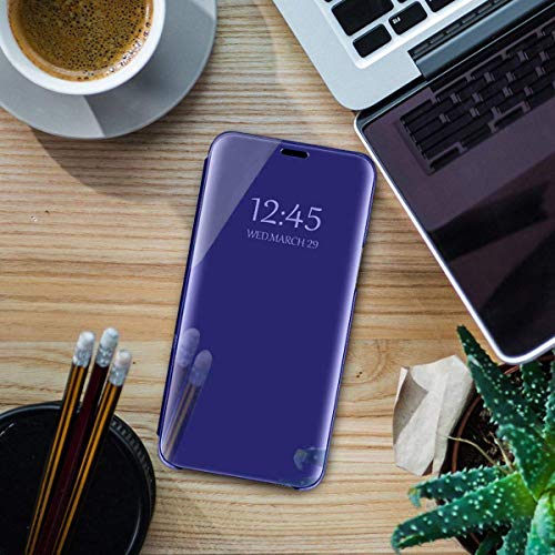 Oihxse Espejo Funda Compatible con iPhone X/iPhone XS Carcasa Ultra Slim Mirror Flip Translúcido View Tipo Libro Tapa Standing 360°Protectora PC + PU Cover Anti-Scratch Caso(Púrpura)