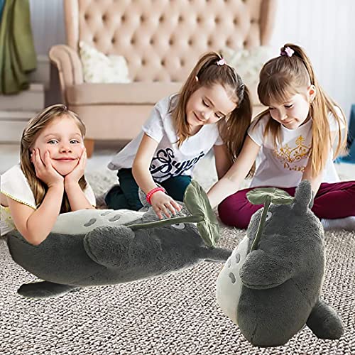 OshoeQ Totoro Peluche ​Juguete Lindo Felpa Gato Anime Figura Mi Vecino Totoro Peluche Squirtle MuñEcos Boda Vacaciones De CumpleañOs De La Novia De Regalo Kid (Hoja De Loto,Gris,40cm