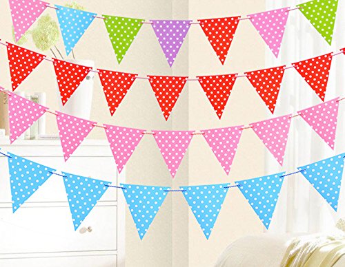 Outflower. Color Sólido Bunting Banderín Bandera Colgante Bandera de Papel Banner Círculo Blanco Banderines Decorativos para Familia/Jardín/Cumpleaños/Celebracion/Fiesta Size 300cm (Rojo)