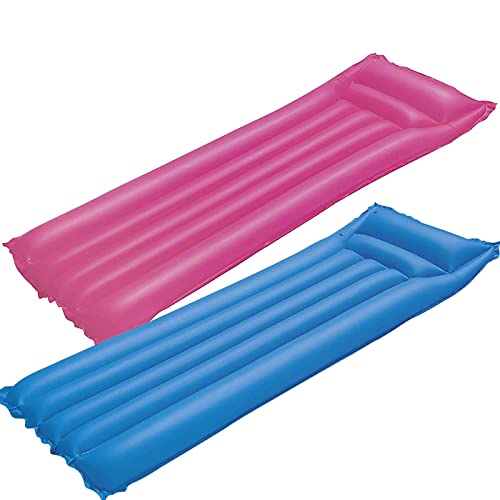 Pack de 2 colchonetas hinchables 183 x 69 cm, colchoneta Inflable Verano, Hamaca Flotante, colchón, Tumbona Inflable, Flotador con reposacabezas para Playa y Piscinas (Azul y Rosa)