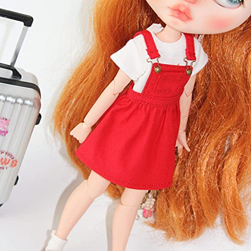 perfeclan Vestido de Muñeca Pinfore Dress Pinfore con para 12 Pulgadas Blythe Muñeca Ropa - Rojo