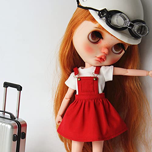 perfeclan Vestido de Muñeca Pinfore Dress Pinfore con para 12 Pulgadas Blythe Muñeca Ropa - Rojo