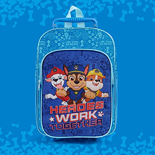 PERLETTI Mochila con Ruedas Paw Patrol para Niños - Bolsa Escolar Niño Estampa Chase Marshall Rubble con Ruedas Desmontables - Mochila Trolley Chicos Guardería Viajes Tiempo Libre - 36x24x12 cm