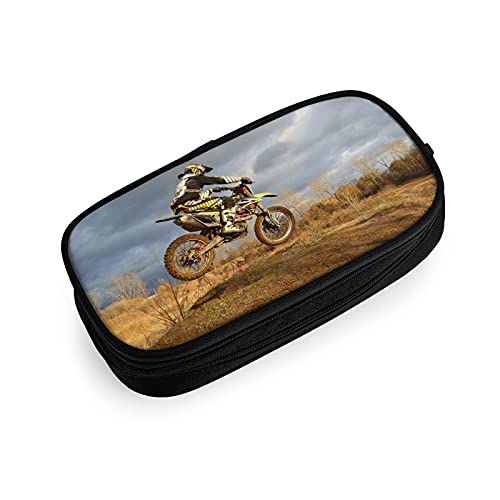 Piloto de motocross en su bici de la suciedad Estuche Escolar Multifuncional Estuche De Lápices De Gran Capacidad para Hombre Mujer Estudiante En Escuela Oficina para Niñas Niños