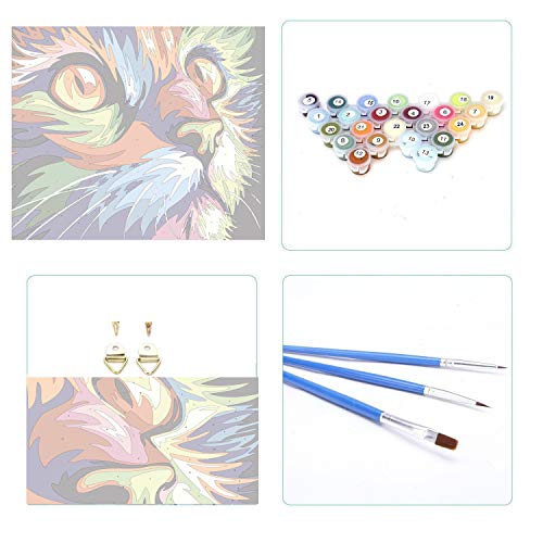 Pinte por Number Kit, Diy Pintura al óleo Dibujo Gato Lienzo colorido con cepillos Decoración Decoraciones Regalos de Navidad - 16 * 20 pulgadas sin marco