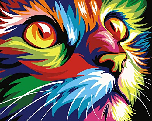 Pinte por Number Kit, Diy Pintura al óleo Dibujo Gato Lienzo colorido con cepillos Decoración Decoraciones Regalos de Navidad - 16 * 20 pulgadas sin marco
