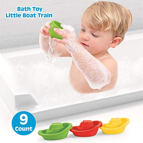 Playkidz Juguete de baño Pequeño Bote Paquete de Tren de 9 remolcadores de plástico apilables para niños para bañera y más en 6 Colores, Edades 3 y más, Multicolor (3052)
