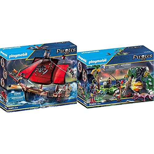 Playmobil Pirates Playset Barco Pirata Calavera, Multicolor (70411) + Pirates Escondite Pirata, A Partir De 5 Años, 70414