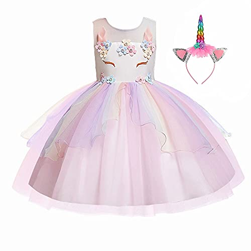 Pretty Princess Vestido para niña Unicornio Disfraz Cosplay 2PCS Princesa Fiesta de Halloween Navidad Cumpleaños 7-8 años