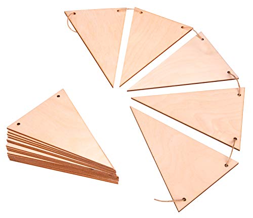 ProArts 20 banderines de madera para exteriores, decoración para bodas, fiestas, Navidad, fiestas de cumpleaños, 15 x 10 cm, 3 m