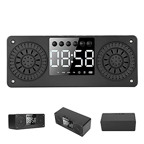 PUSOKEI Altavoz Bluetooth, Mini Altavoz de Graves estéreo inalámbrico, Tarjeta de Enchufe de Soporte, Radio, Reloj, Reloj Despertador, Efecto de Sonido estéreo de 360 ​​°, Altavoz Doble HD, (Negro)