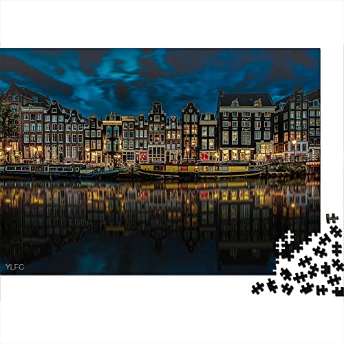 Puzzle 1000 Piezas Edificio Canal casa Noche reflexión Papel Rompecabezas 38x26 cm Damas Rompecabezas decoración de Halloween