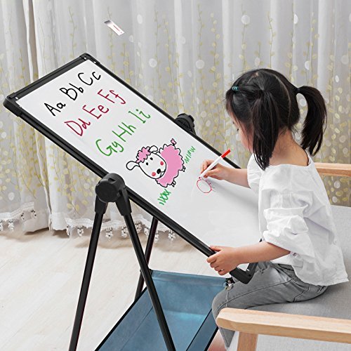 Q-FQRM Cavalletto da Disegno per Bambini | Cavalletto a Due lati per Lavagna Bianca per Bambini | Lavagna con supporto regolabile e girevole a 360 gradi e lettere e numeri in Bonus (Negro)