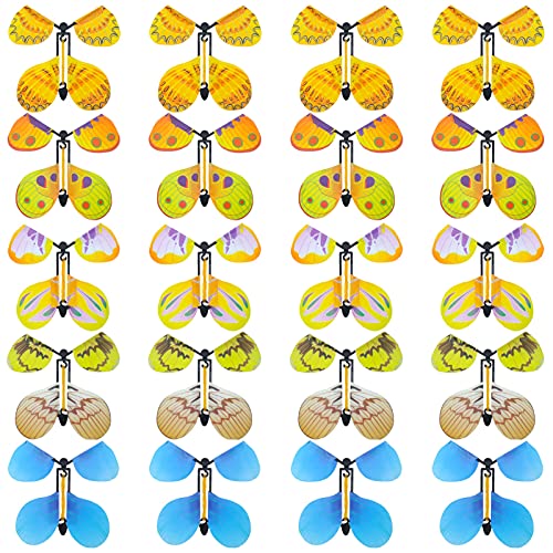 QINREN Magic Flying Butterfly Toy, 20 unidades Wind Up Butterfly en libro, colores claros, Magic Butterfly Card banda de goma Powered Wind Up Butterfly Toy, juguete de hadas, gran sorpresa para boda