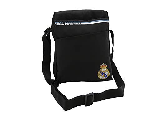 Real Madrid, Bandolera con Cremallera, Portatodo, Producto Oficial del Real Madrid, Color Negro (CyP Brands)