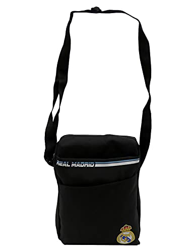 Real Madrid, Bandolera con Cremallera, Portatodo, Producto Oficial del Real Madrid, Color Negro (CyP Brands)
