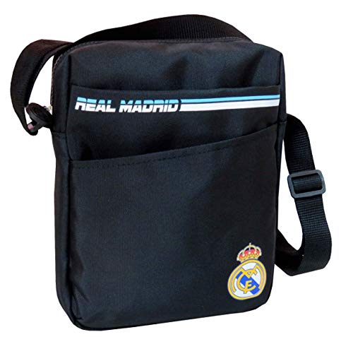 Real Madrid, Bandolera con Cremallera, Portatodo, Producto Oficial del Real Madrid, Color Negro (CyP Brands)