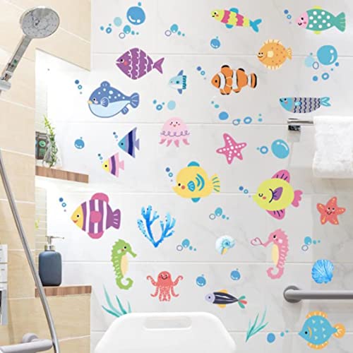 Rjjrr Diy Dibujos Animados Océano Peces Pegatinas De Pared Bebé Piscina Habitación De Maternidad Baño Decoración Pez Payaso Impermeable Pvc Calcomanías Decor