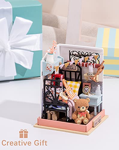 ROBOTIME 3D Lovely House Kit de casa de muñecas de madera en miniatura con muebles y accesorios Kits de manualidades (dormitorio)