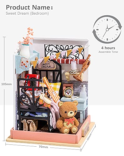 ROBOTIME 3D Lovely House Kit de casa de muñecas de madera en miniatura con muebles y accesorios Kits de manualidades (dormitorio)
