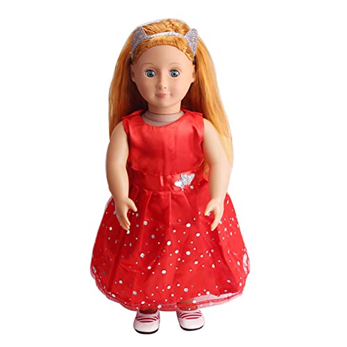 Ropa De Muñecas, Vestido De Bola Fiesta Sin Mangas Vestido De Baile Doll Ropa De Muñeca Flores Vestido De Niña Princesa Disfraz para Muñecas De 18 Pulgadas Rojo