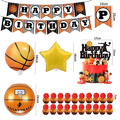 rosepartyh Decoraciones de Fiestas Cumpleaños Baloncesto Globos Feliz Cumpleaños del Pancarta Adornos para Tartas Globos de Aluminio para Niños Fanáticos de Baloncesto Temático Fiesta de Cumpleaños