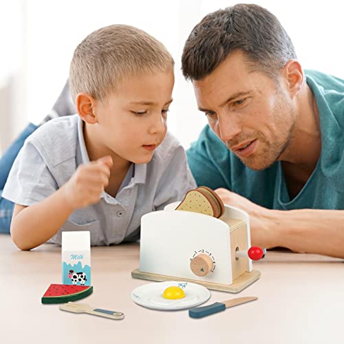 Rubyu-123 Juego de tostadora emergente - Juego de Comida de Madera para niños - Accesorios de Cocina de Juguete Educativo - Juego de simulación de rol para niños pequeños, niñas de 3 a 6 años
