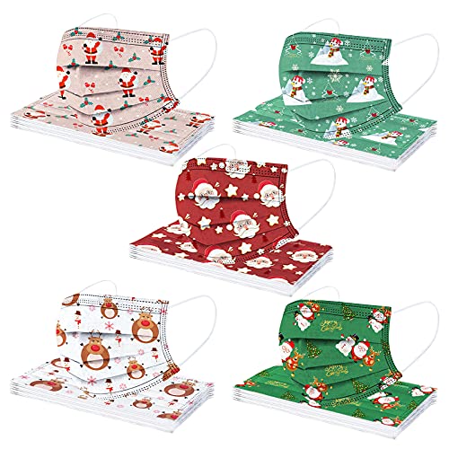 RUITOTP 50PC Adulto Desechables Navidad 3 Capas Tela no tejida Surtidos Moda Colores, agradable a la piel y cómodo Adecuado para Trabajo, Actividades al Aire Libre, Fiesta (01#A, 50PC)