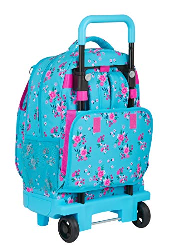 Safta Mochila Escolar con Carro Incluido y Espalda Acolchada de VMB Bohemian, 330x220x450mm, turquesa/rosa