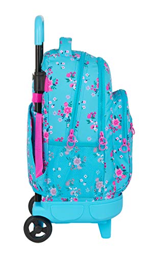 Safta Mochila Escolar con Carro Incluido y Espalda Acolchada de VMB Bohemian, 330x220x450mm, turquesa/rosa