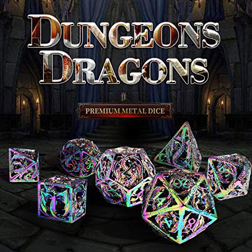 Schleuder D&D Dados Dungeons and Dragons Juegos de rol, Dados de Metal RPG PoliéDricos Hueco Metal Forma de Dragón Dice Set, para Dragones y Mazmorras Juego de Mesa (Multicolor)