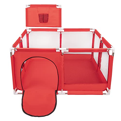 Selonis Parque De Juegos Con Canasta SIN Bolas Para Niños, Rojo