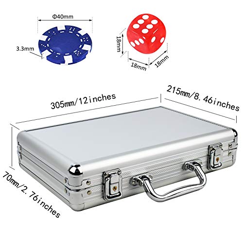 Set de Poker / Póquer, Texas Holdem, Blackjack Completo con Maletín de Aluminio, Juego de Fichas Plástico, Mini Casino Portátil, Accesorios de Baccarat, Juegos de Mesa y Entretenimiento (200 FICHAS)