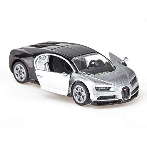 siku 1508, Coche deportivo Bugatti Chiron, Vehículo de juguete para niños, Metal/Plástico, Plateado/Negro, Apertura de puertas