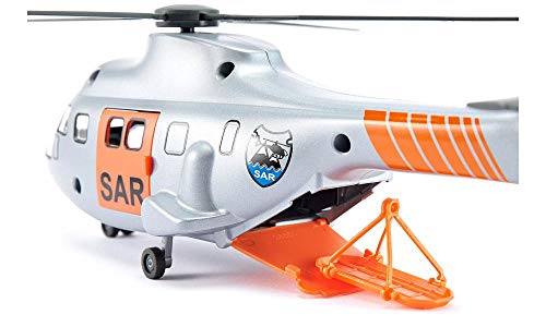 siku 2527 Helicóptero de transporte SAR, Incl. Camilla y figura de juguete para rescate, Cabrestante automático, 1:50, Metal/Plástico, Plateado